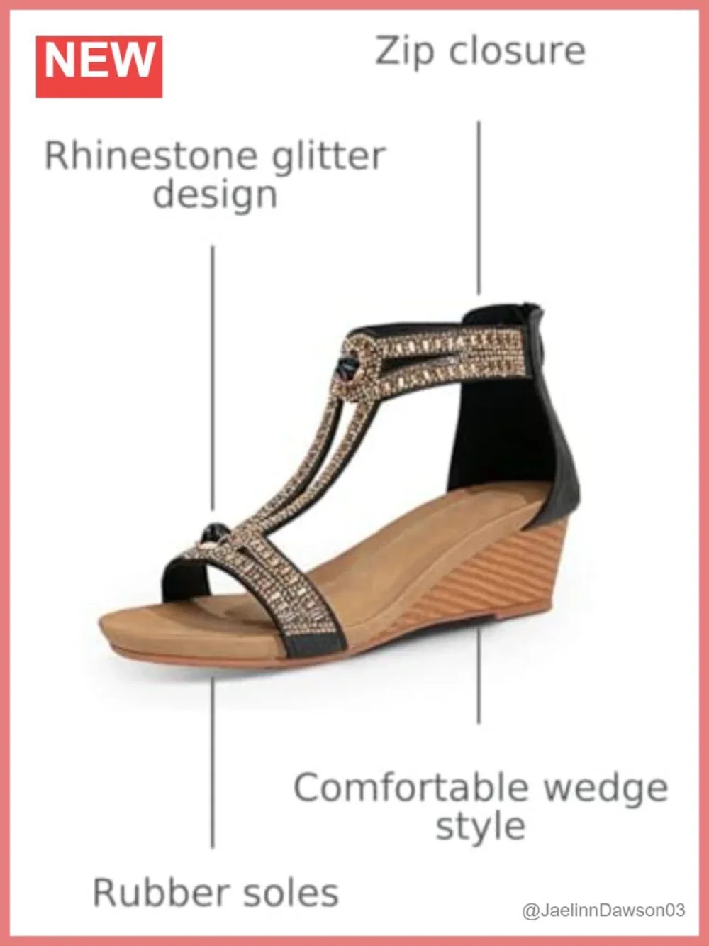Women's Rhinestone Open Toe Wedge Sandals with Ankle Strap, Cushioned Faux